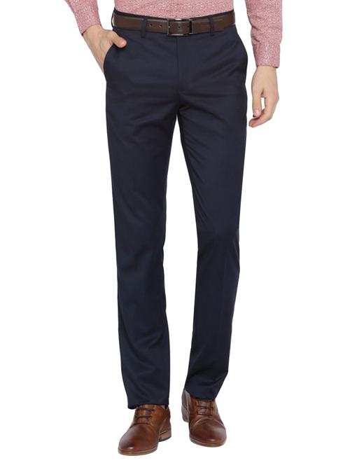 dark blue cotton blend flat front formal trouser - 14616991 - Very Small Image - 1