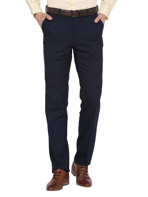dark blue cotton blend flat front formal trouser - 14616992 - Very Small Image - 1