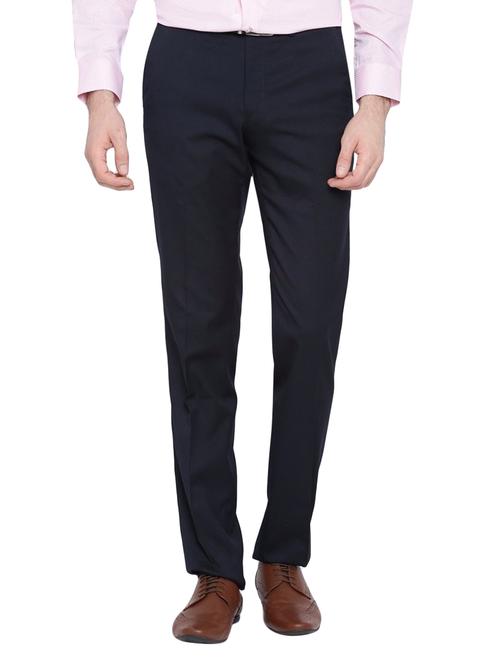 dark blue cotton blend flat front formal trouser - 14616993 - Very Small Image - 1