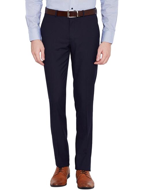 dark blue cotton blend flat front formal trouser - 14616996 - Very Small Image - 1