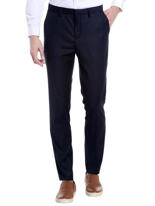 dark blue cotton blend flat front formal trouser - 14616997 - Very Small Image - 1