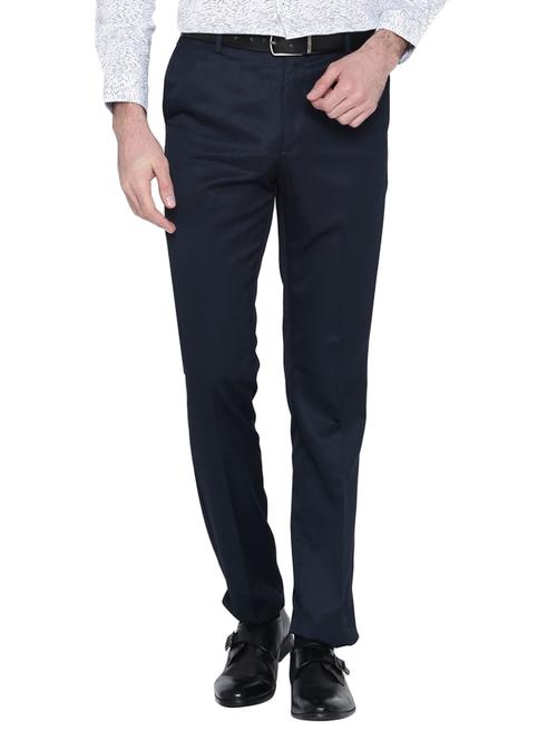 dark blue cotton blend flat front formal trouser - 14616998 - Very Small Image - 1