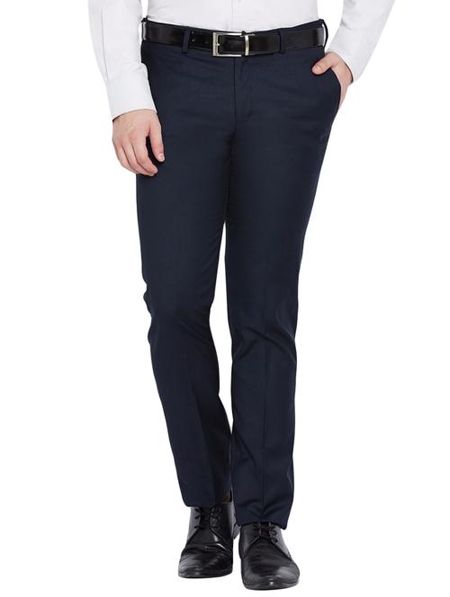 dark blue cotton blend flat front formal trouser - 14616999 - Very Small Image - 1
