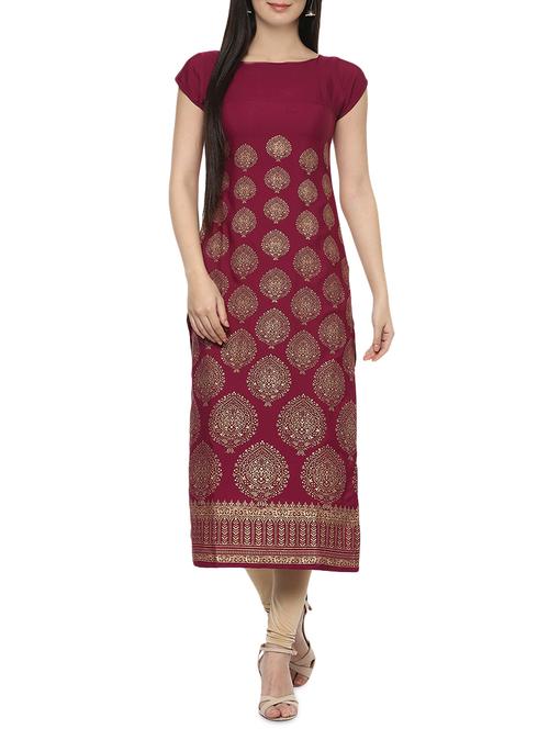 maroon crepe straight kurta - 14617527 - Very Small Image - 1
