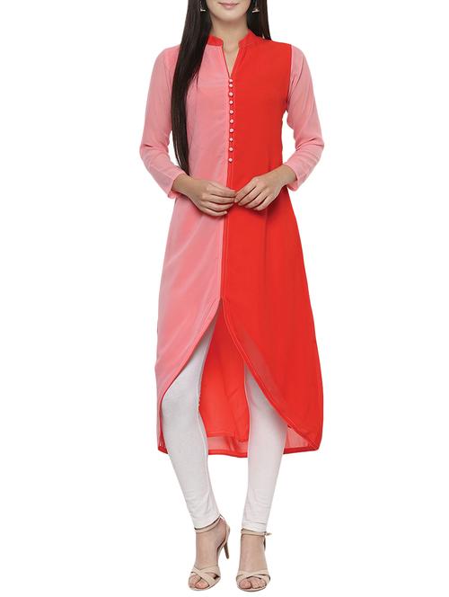 orange georgette high-low kurta - 14617540 - Very Small Image - 1