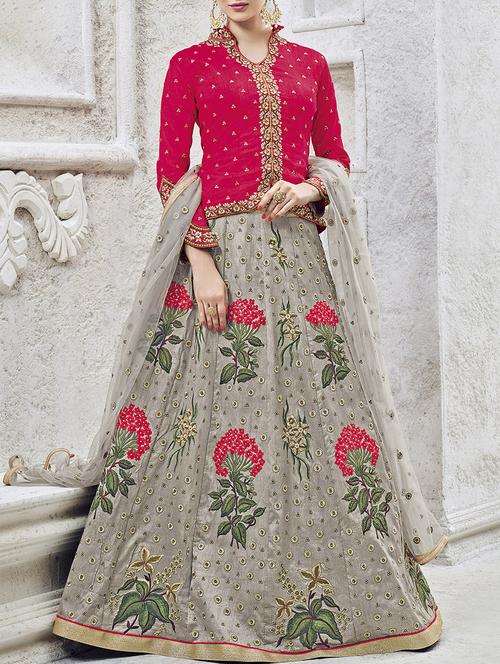 magenta anarkali semi-stitched suit - 14617556 - Very Small Image - 1