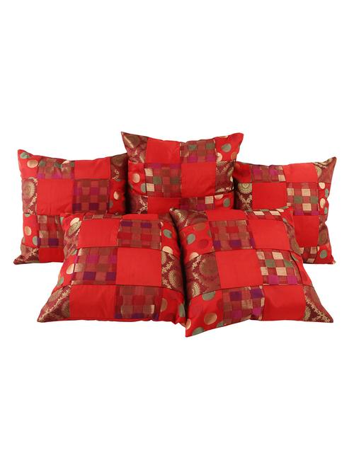 red polyster 40x40 cushion cover handmade designs set of 5 pillow covers patch work polka dot by rajrang - 14618042 - Very Small Image - 1