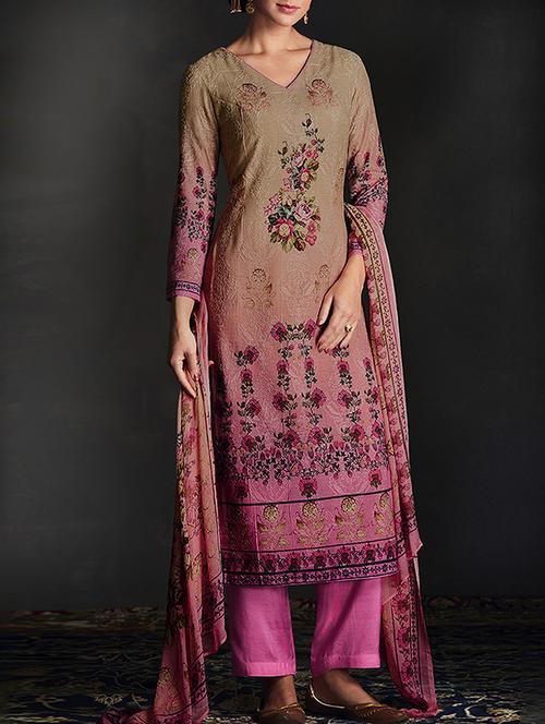 multi colored silk semistitched suit - 14618462 - Very Small Image - 1