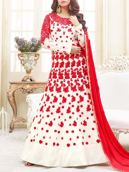embroidered semi-stitched anarkali suit - 14618501 - Very Small Image - 1