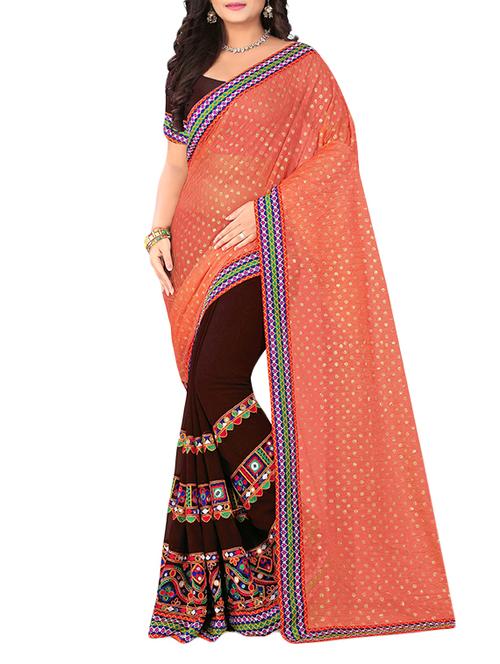 orange georgette half and half saree with blouse - 14618672 - Very Small Image - 1