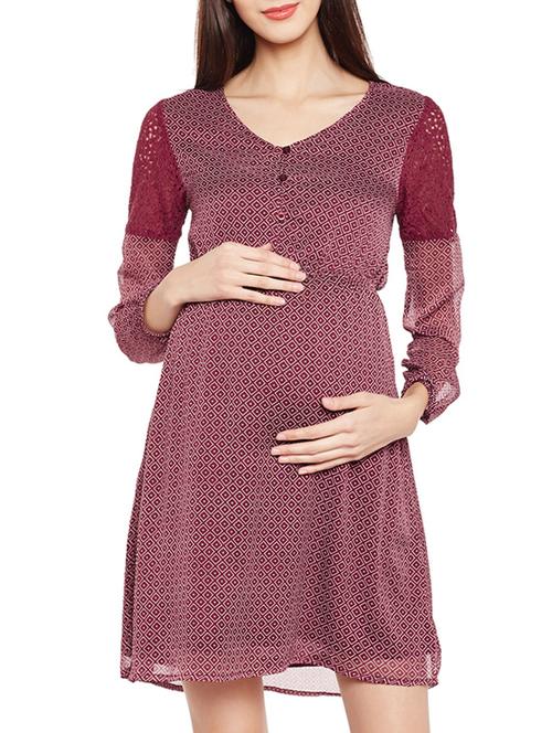 red printed dress maternity wear - 14618873 - Very Small Image - 1