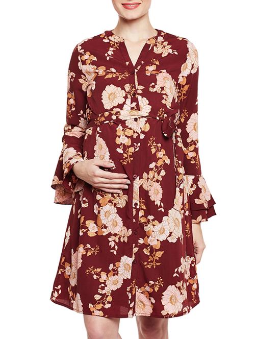 red printed maternity wear dress - 14618892 - Very Small Image - 1