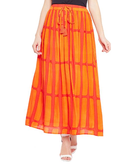 orange viscose flared skirt - 14618942 - Very Small Image - 1