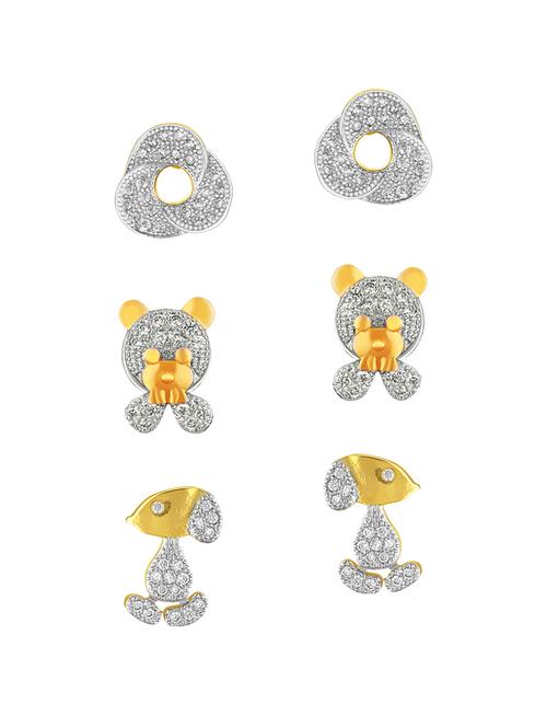 white brass studs (set of 3) earrings - 14620372 - Very Small Image - 1