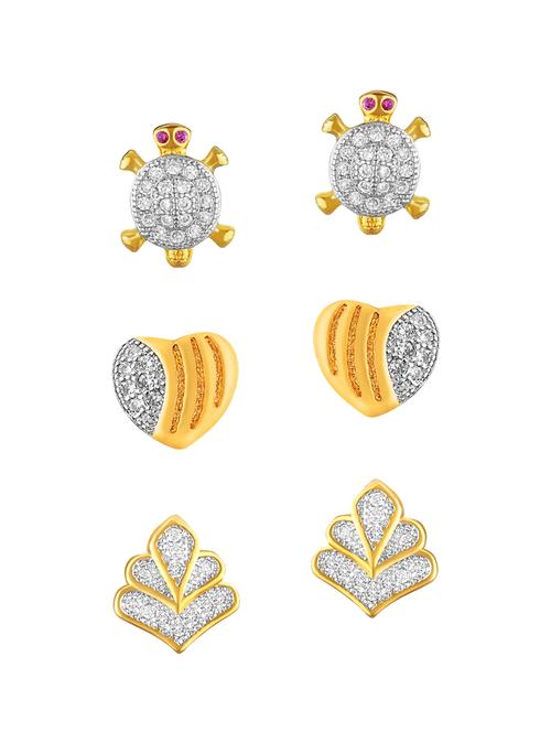 white brass studs (set of 3) earrings - 14620377 - Very Small Image - 1