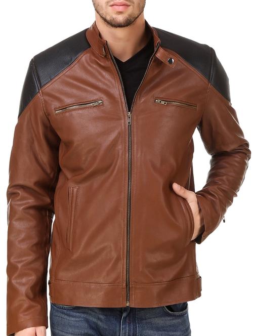 brown faux leather biker jacket - 14620787 - Very Small Image - 1