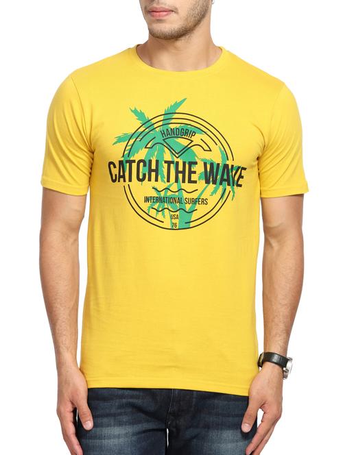 yellow cotton chest print tshirt - 14620863 - Very Small Image - 1