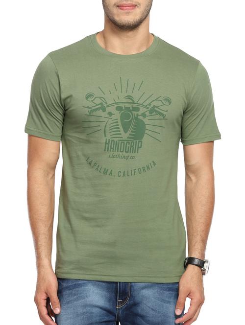 olive green cotton chest print tshirt - 14620866 - Very Small Image - 1