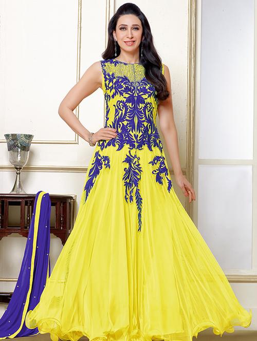 yellow net semistitched suit - 14620919 - Very Small Image - 1