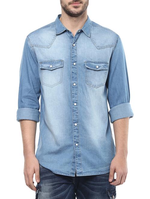 blue cotton casual shirt - 14626037 - Very Small Image - 1