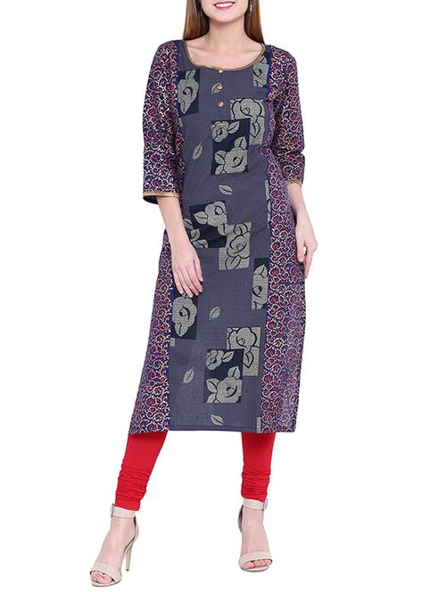 blue cotton straight kurta - 14626439 - Very Small Image - 1