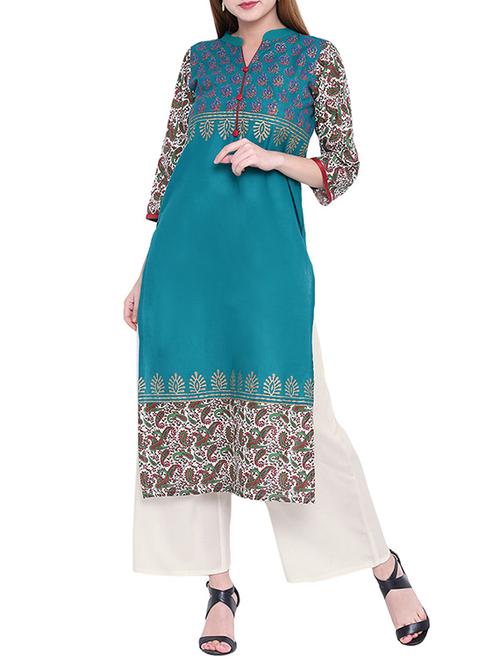 green cotton straight kurta - 14626444 - Very Small Image - 1