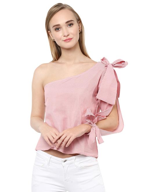 single shoulder striped top - 14627121 - Very Small Image - 1