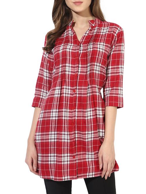 red checkered cotton tunic - 14630038 - Very Small Image - 1