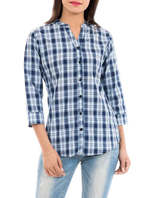 blue cotton check shirt - 14630179 - Very Small Image - 1