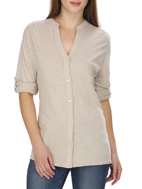 beige hosery buttoned top - 14631194 - Very Small Image - 1