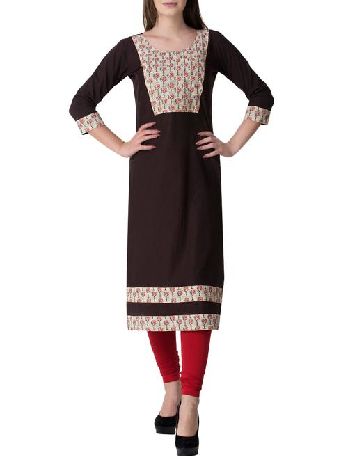 brown cotton straight kurta - 14631285 - Very Small Image - 1