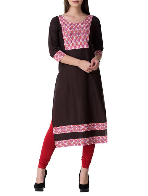 brown cotton straight kurta - 14631286 - Very Small Image - 1