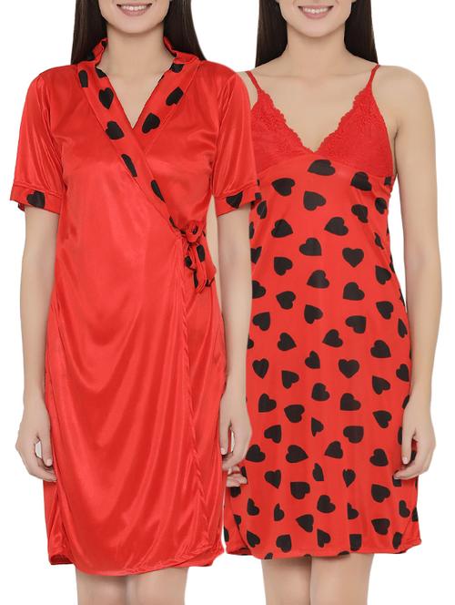 red solid nightwear set - 14631449 - Very Small Image - 1