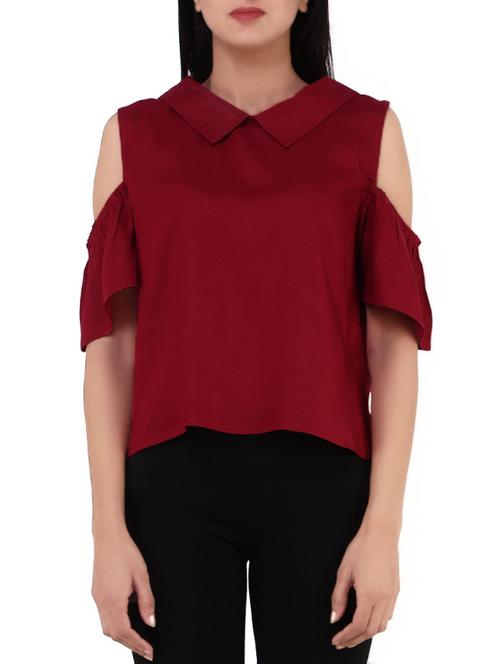 maroon cold shoulder top - 14631600 - Very Small Image - 1