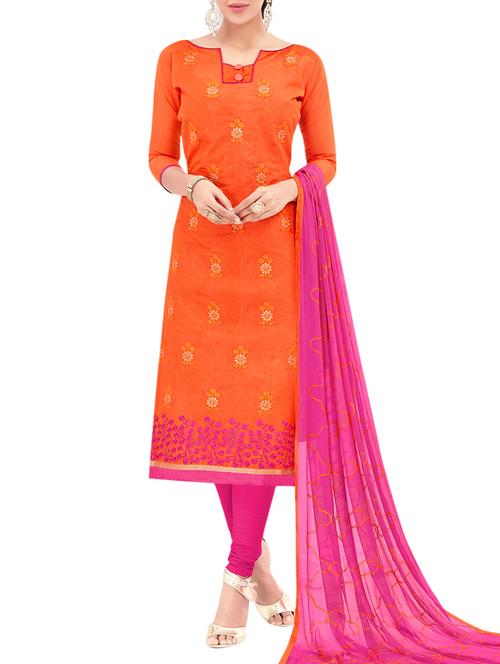 orange chanderi cotton churidaar suit dress material - 14631696 - Very Small Image - 1