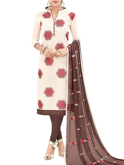 white chanderi cotton churidaar suit dress material - 14631697 - Very Small Image - 1
