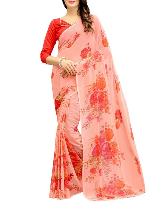 pink georgette printed saree with blouse - 14632495 - Very Small Image - 1
