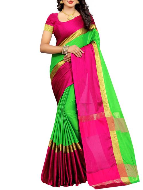 green cotton silk bordered saree with blouse - 14632535 - Very Small Image - 1