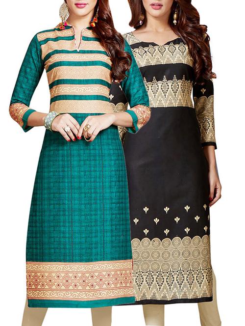 multicolored cotton combos unstitched kurta - 14633013 - Very Small Image - 1