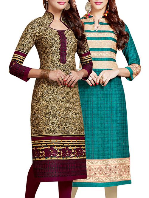 multicolored cotton combos unstitched kurta - 14633022 - Very Small Image - 1