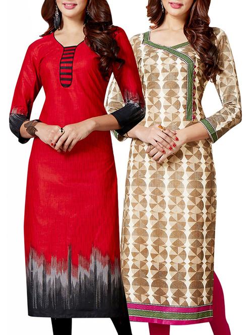 multi colored cotton combo kurta - 14633086 - Very Small Image - 1