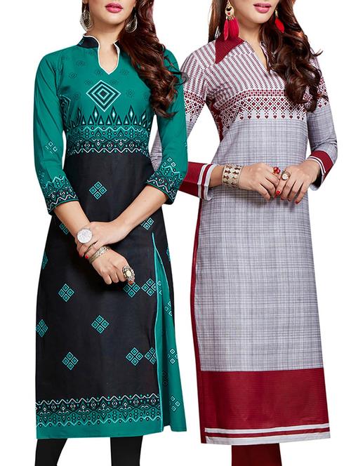 multi colored cotton combo kurta - 14633114 - Very Small Image - 1