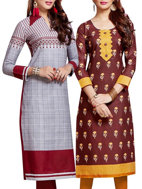 multi colored cotton combo kurta - 14633120 - Very Small Image - 1