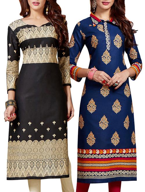 multi colored cotton combo kurta - 14633128 - Very Small Image - 1
