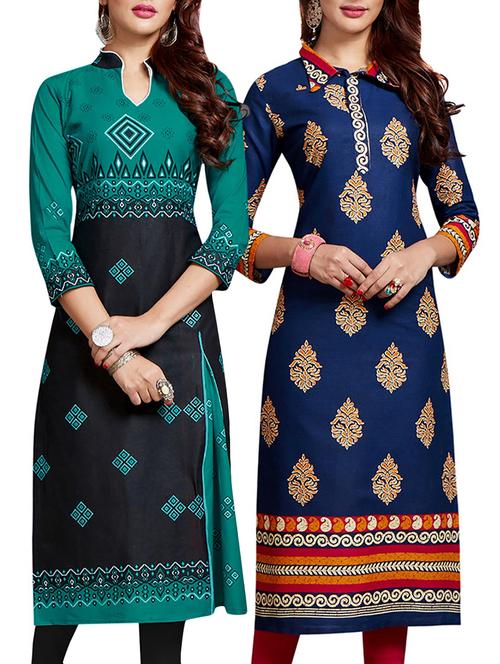 multi colored cotton combo kurta - 14633135 - Very Small Image - 1