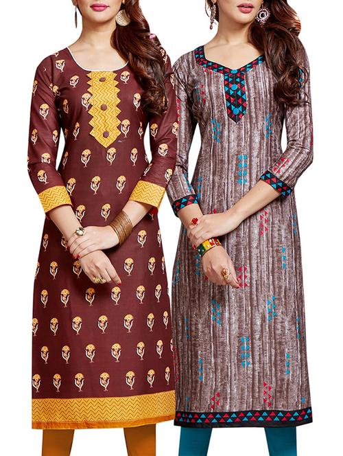 set of 2 multi colored cotton unstitched kurta combo - 14633337 - Very Small Image - 1
