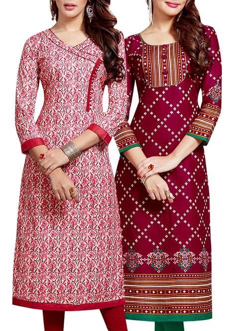 set of 2 multi colored cotton unstitched kurta combo - 14633346 - Very Small Image - 1