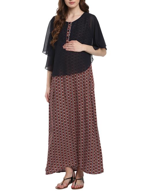 multicolored maxi maternity wear dress - 14633616 - Very Small Image - 1