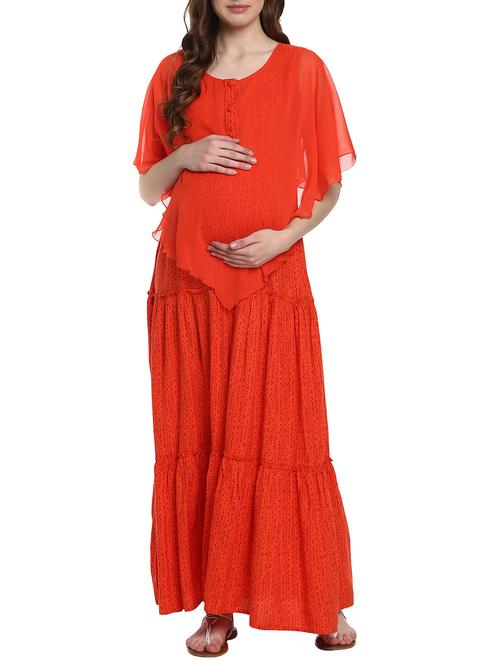 orange maternity wear dress - 14633626 - Very Small Image - 1