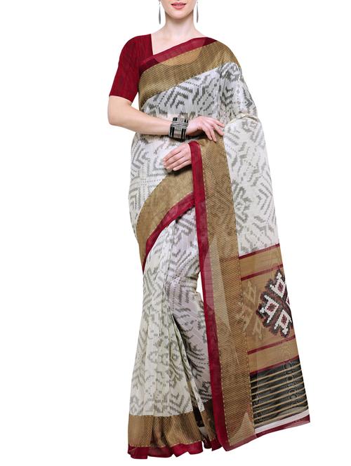 white art silk printed saree with blouse - 14633822 - Very Small Image - 1